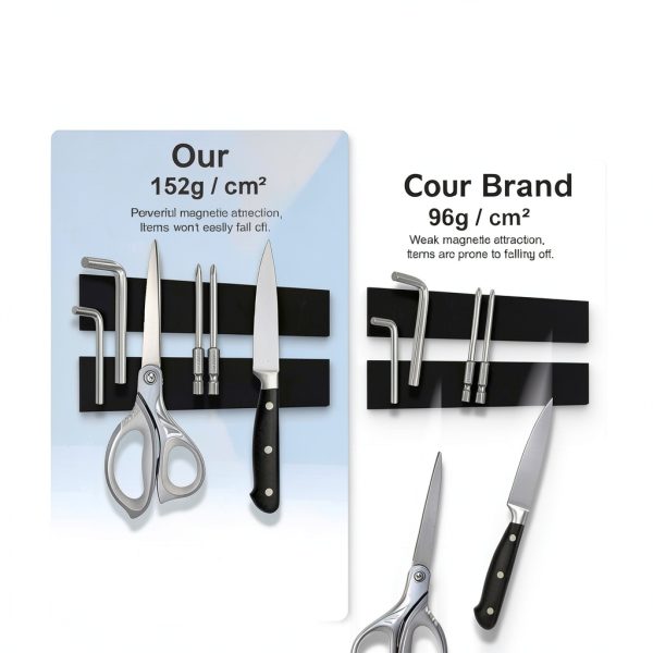 Magnetic Strips Tape with Adhesive Backing Magnet – Heavy Duty Magnets Strip, with 10Pcs Metal Stickers for Double Sided Self Sticky Non Metal, for Tool and Knife Strong Magnetic Wall Holder-2